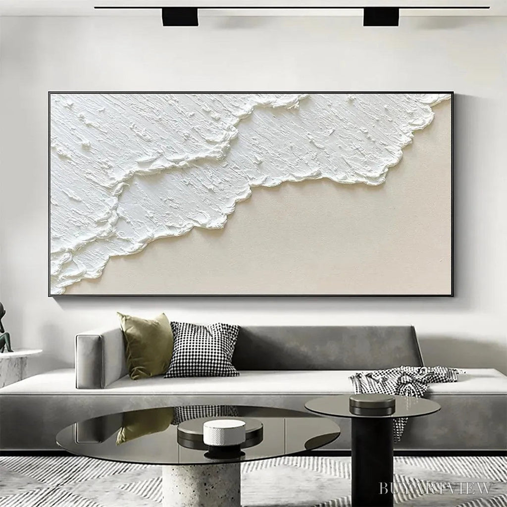 ARTOVITAS White Wave – Textured Minimalist Coastal Abstract Painting in White and Beige - image 2