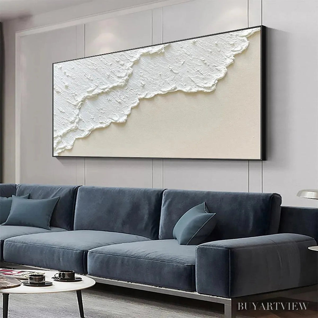 ARTOVITAS White Wave – Textured Minimalist Coastal Abstract Painting in White and Beige - image 4