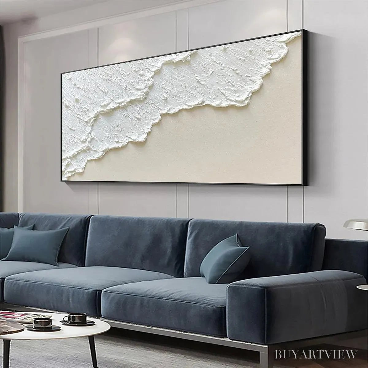 ARTOVITAS White Wave – Textured Minimalist Coastal Abstract Painting in White and Beige - image 4