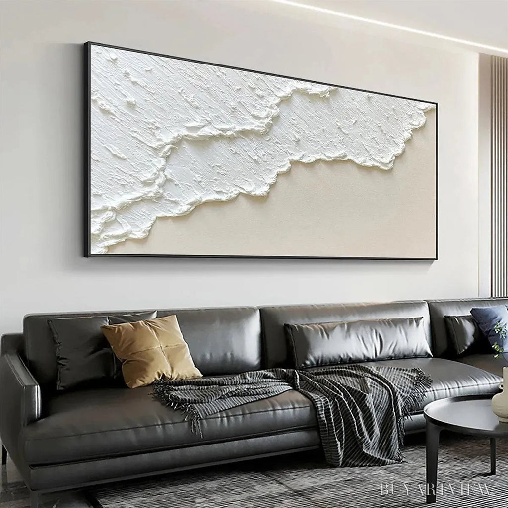ARTOVITAS White Wave – Textured Minimalist Coastal Abstract Painting in White and Beige - image 6
