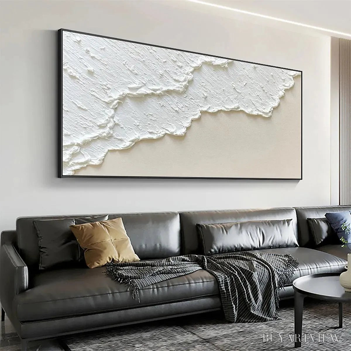 ARTOVITAS White Wave – Textured Minimalist Coastal Abstract Painting in White and Beige - image 6