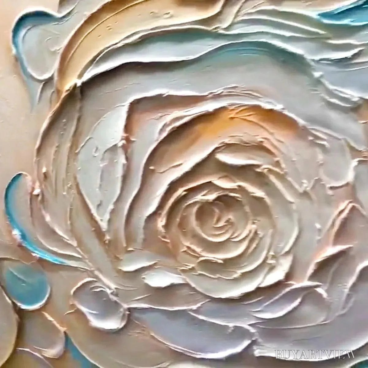 ARTOVITAS Oceanic Bloom – Textured Abstract Floral Painting in Blue and Beige - image 3