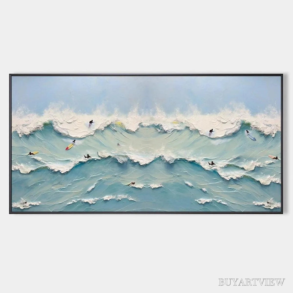 ARTOVITAS Ocean'S Heartbeat – Panoramic Ocean Wave Painting with Surfers - image 1