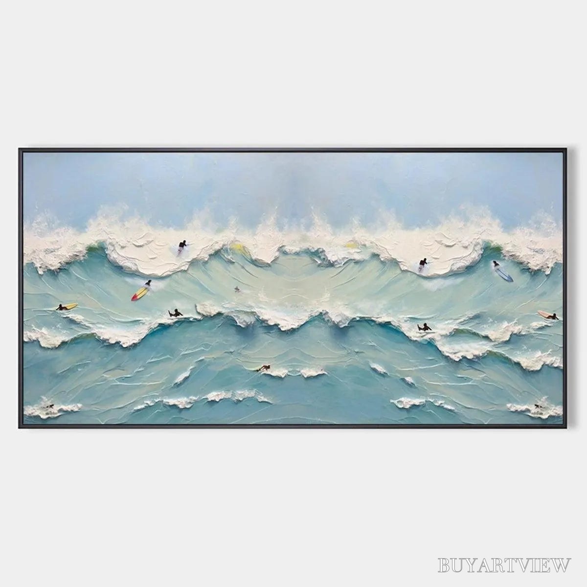 ARTOVITAS Ocean'S Heartbeat – Panoramic Ocean Wave Painting with Surfers - image 1