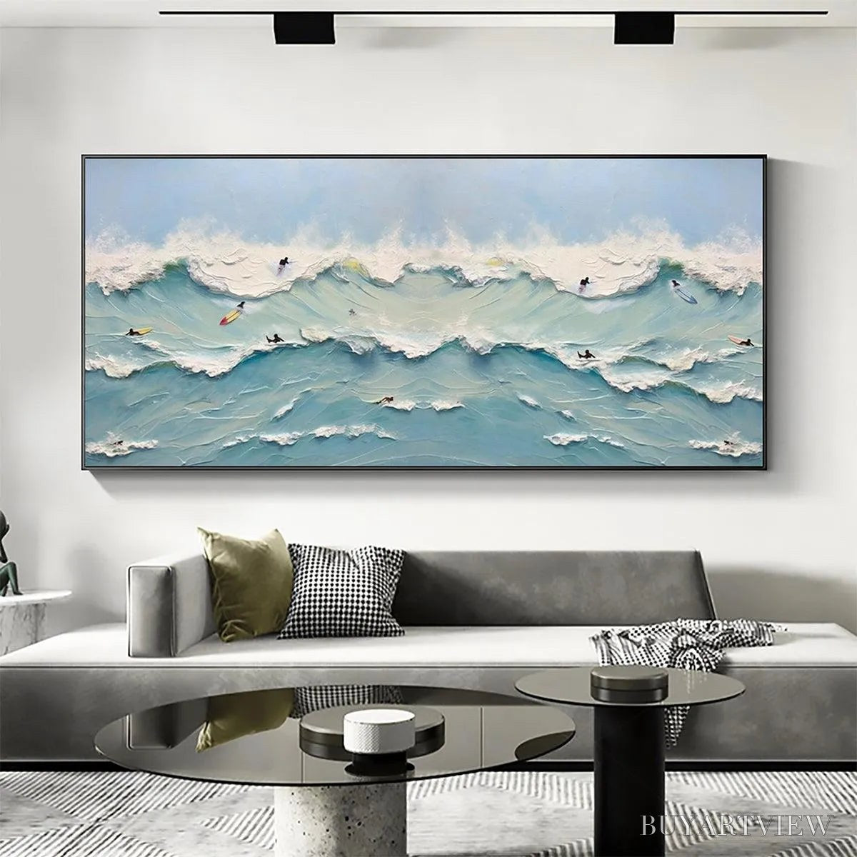 ARTOVITAS Ocean'S Heartbeat – Panoramic Ocean Wave Painting with Surfers - image 2