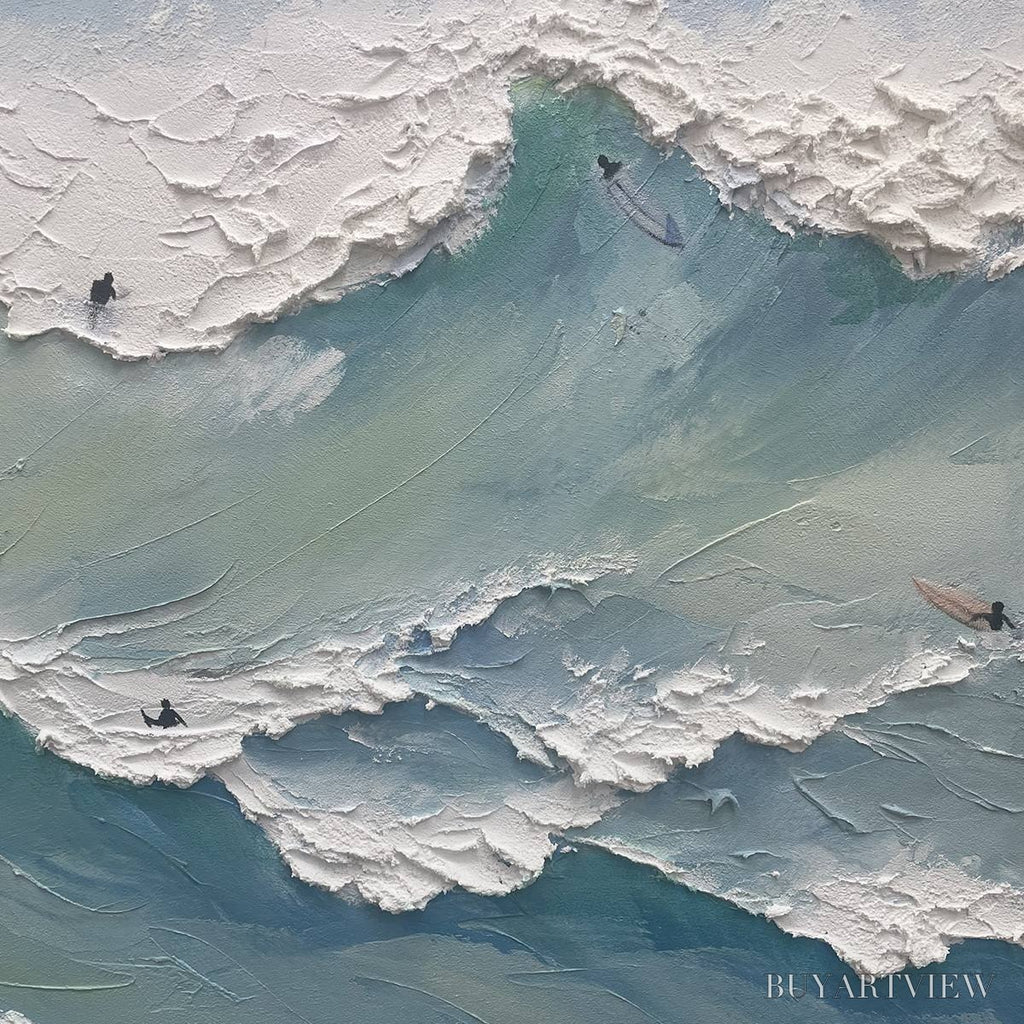 ARTOVITAS Ocean'S Heartbeat – Panoramic Ocean Wave Painting with Surfers - image 3