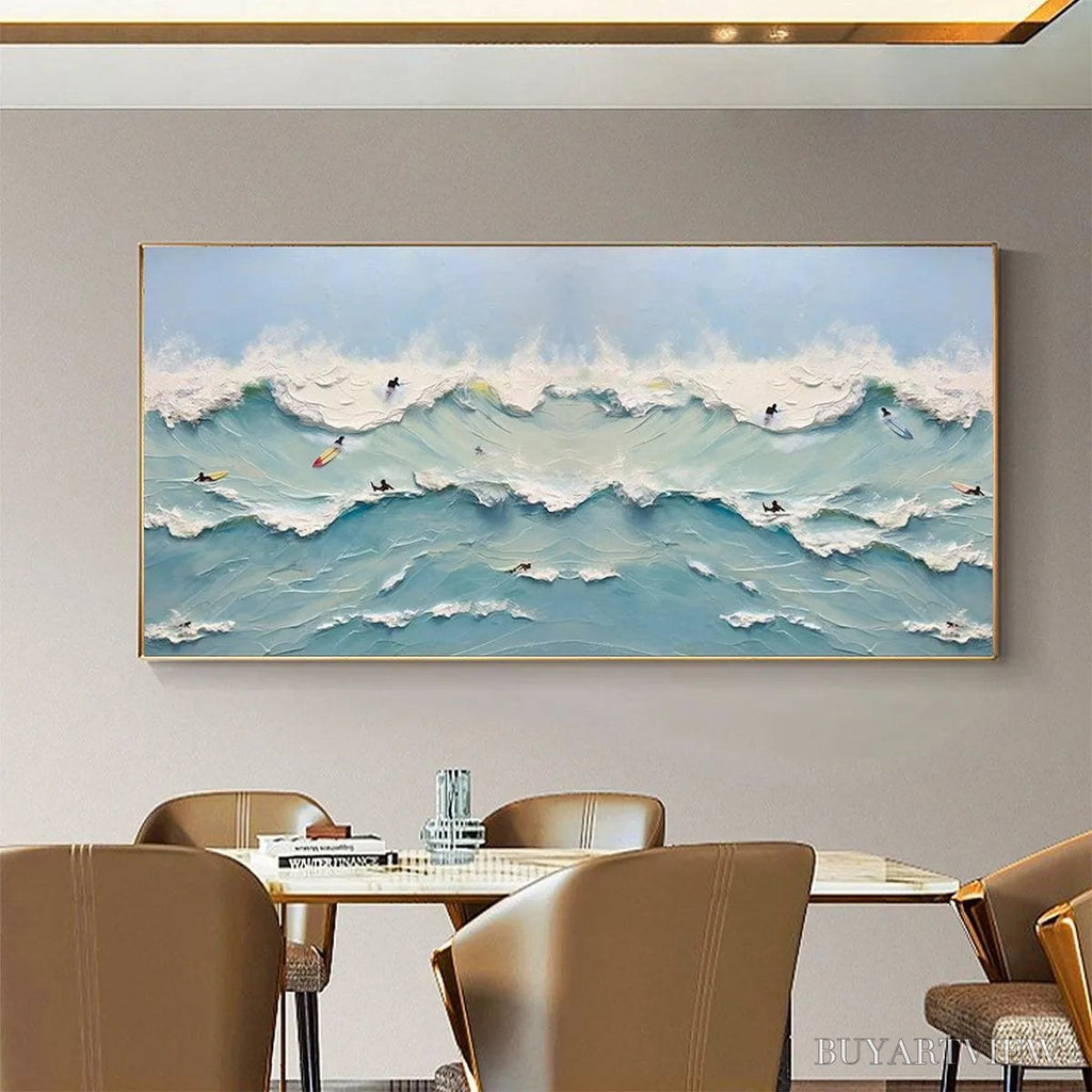 ARTOVITAS Ocean'S Heartbeat – Panoramic Ocean Wave Painting with Surfers - image 4