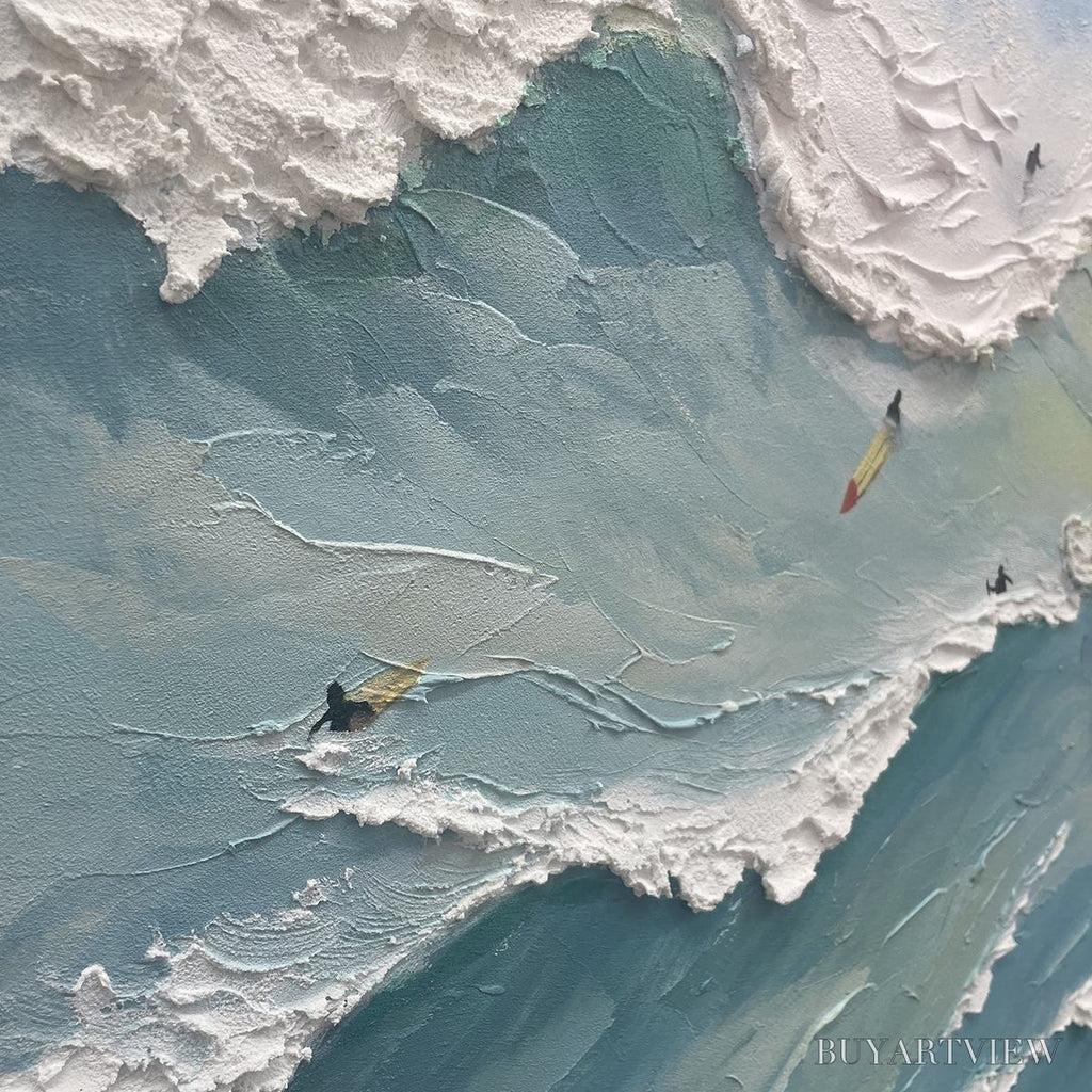 ARTOVITAS Ocean'S Heartbeat – Panoramic Ocean Wave Painting with Surfers - image 6