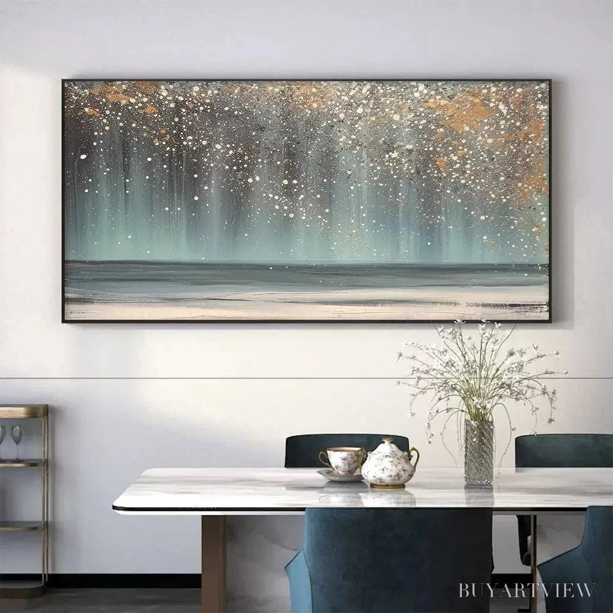 ARTOVITAS Aurora Dust – Textured Abstract Ocean Painting with Gold Accents - image 2