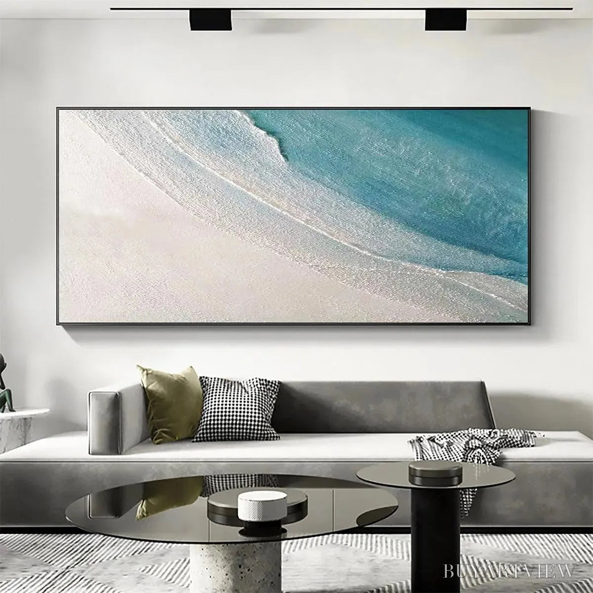 ARTOVITAS Azure Shores – Textured Abstract Beach Painting in Blue and White - image 2
