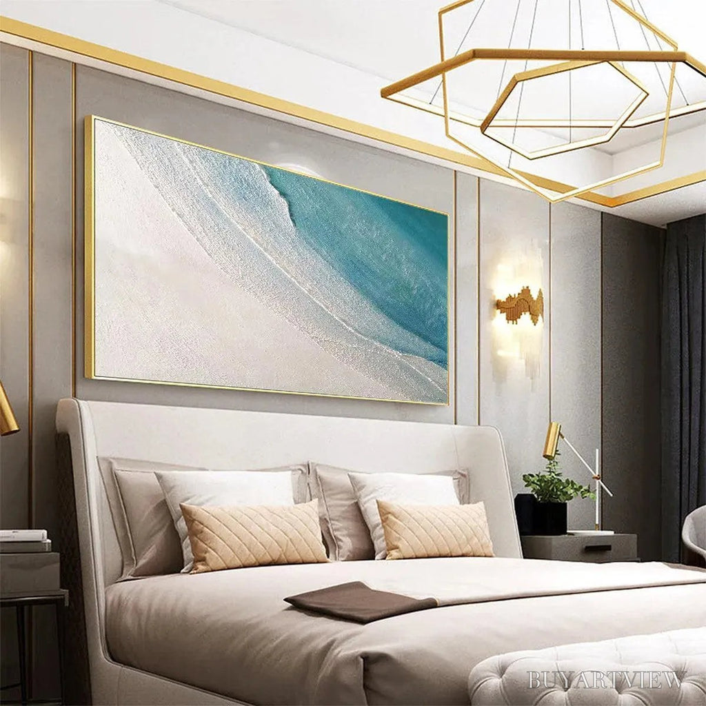 ARTOVITAS Azure Shores – Textured Abstract Beach Painting in Blue and White - image 4