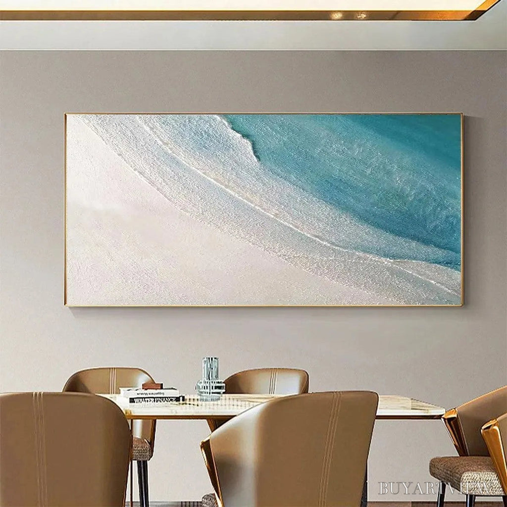 ARTOVITAS Azure Shores – Textured Abstract Beach Painting in Blue and White - image 6
