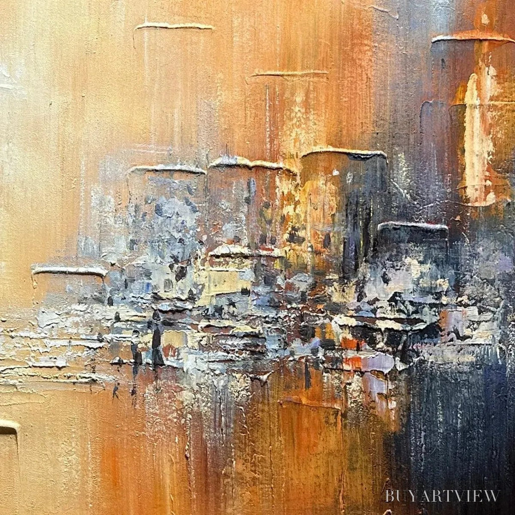 ARTOVITAS Golden City – Textured Abstract Cityscape Painting in Orange and Blue - image 3