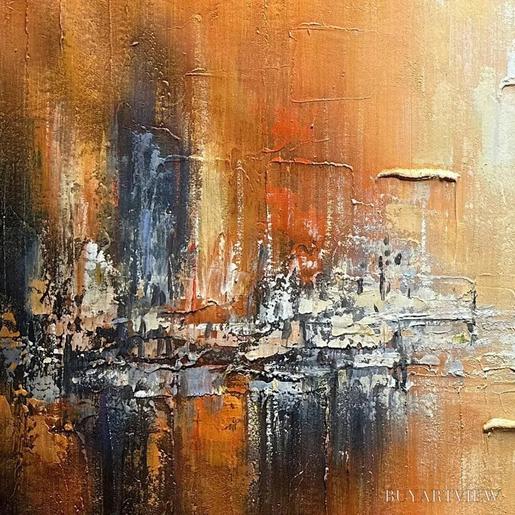 ARTOVITAS Golden City – Textured Abstract Cityscape Painting in Orange and Blue - image 5