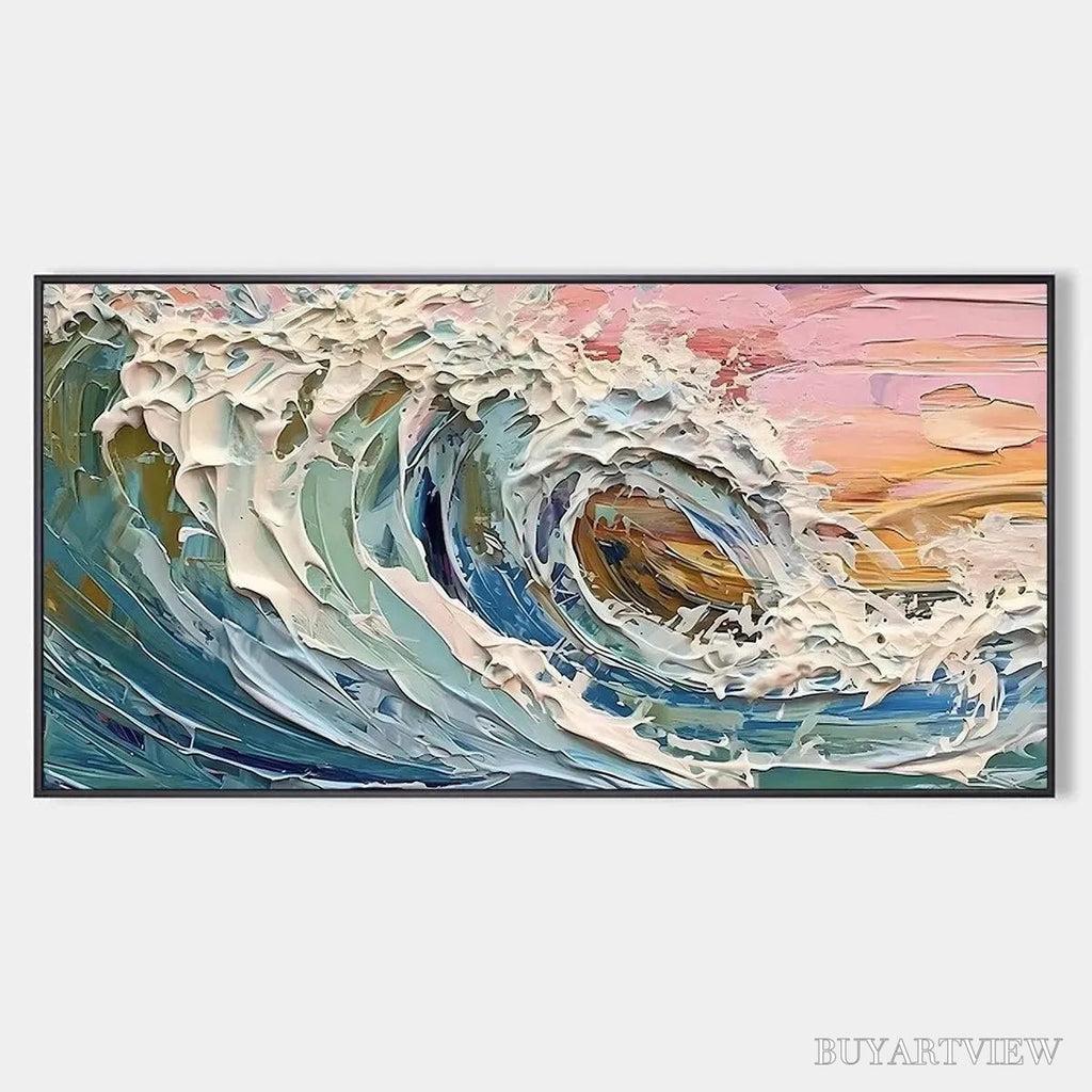 ARTOVITAS Coral Crest – Textured Ocean Wave Painting in Pink and Blue - image 1