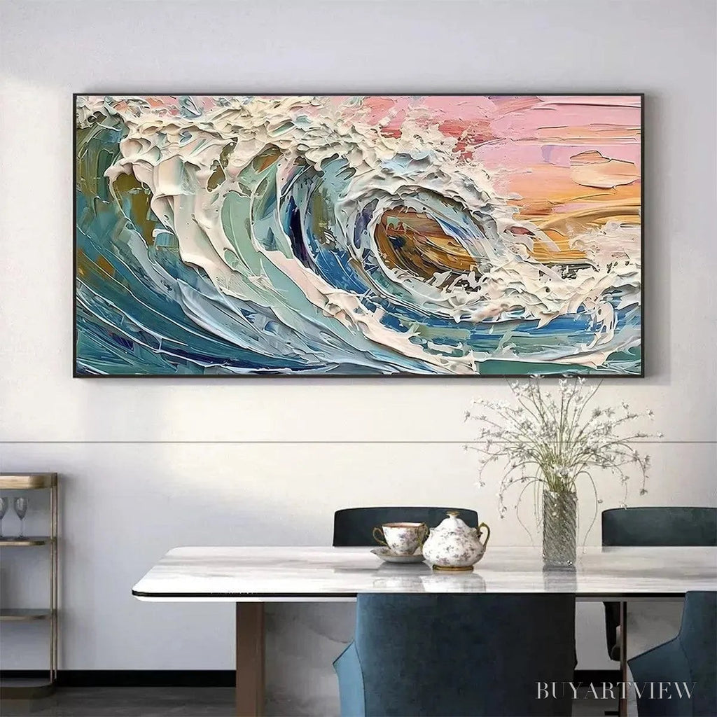 ARTOVITAS Coral Crest – Textured Ocean Wave Painting in Pink and Blue - image 5