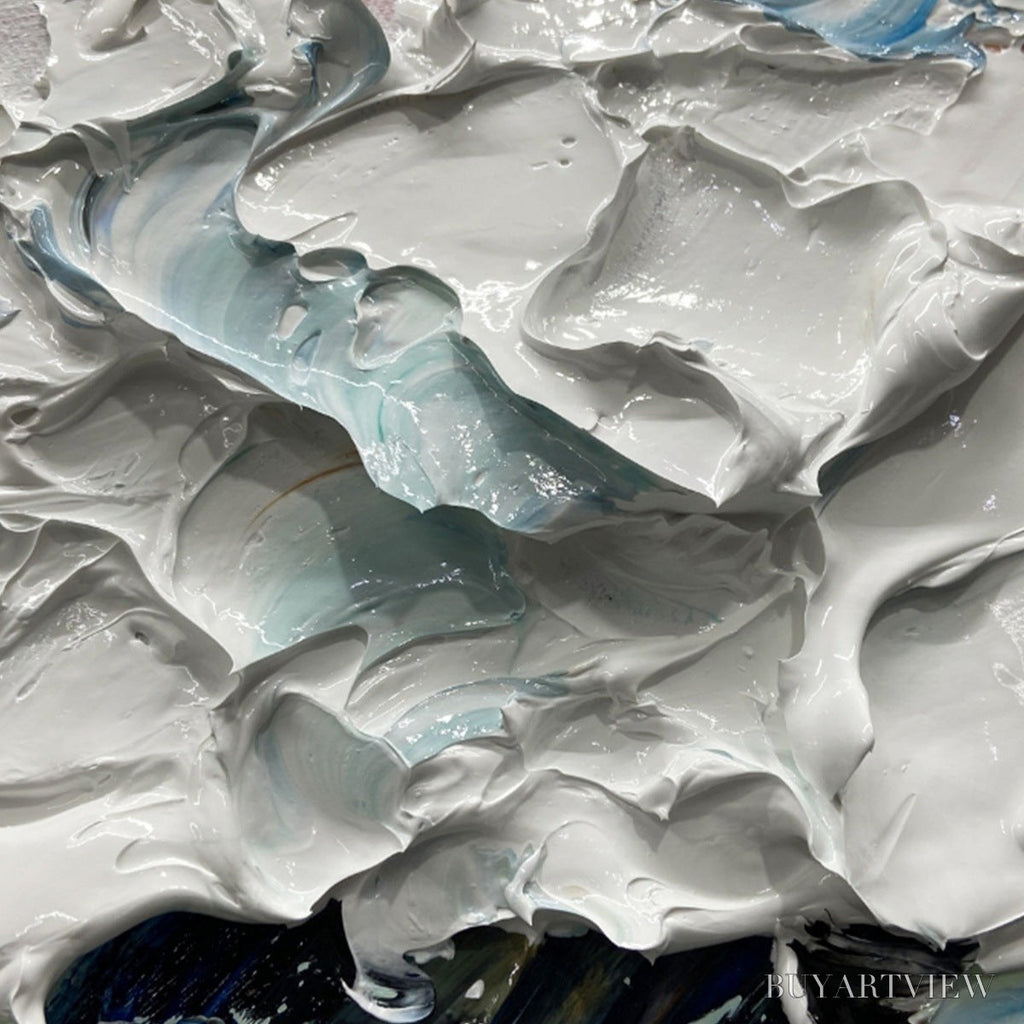 ARTOVITAS Coral Crest – Textured Ocean Wave Painting in Pink and Blue - image 6