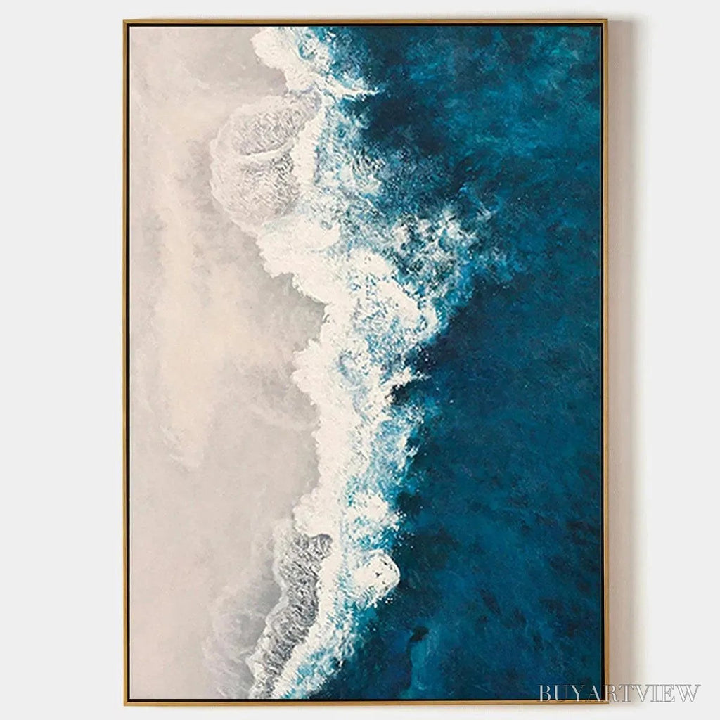 ARTOVITAS Azure Coast – Blue and Beige Abstract Coastal Painting - image 1