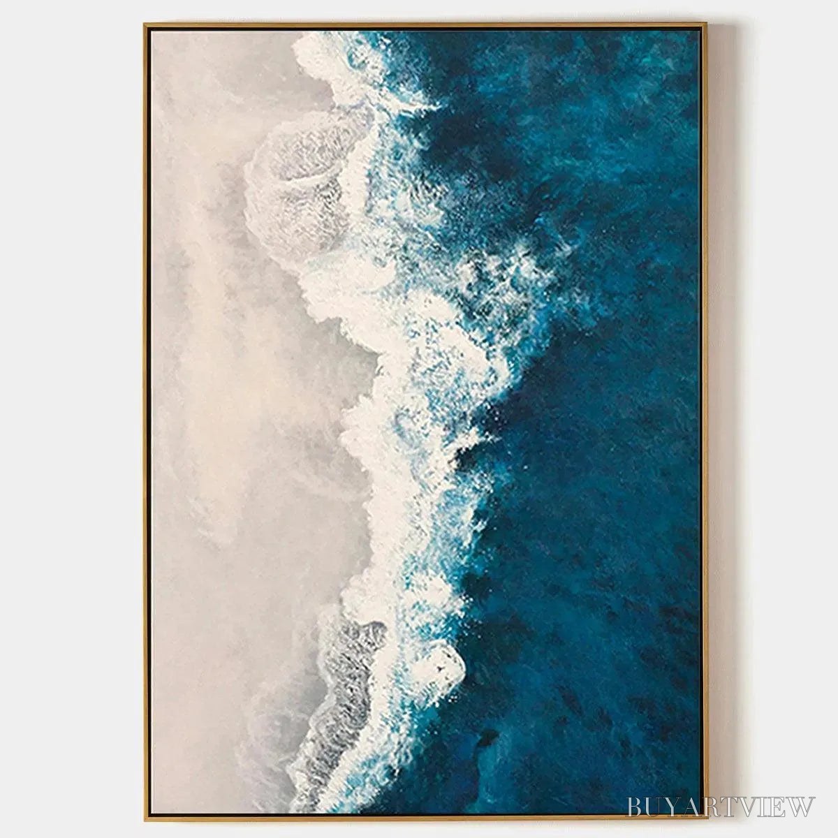 ARTOVITAS Azure Coast – Blue and Beige Abstract Coastal Painting - image 1