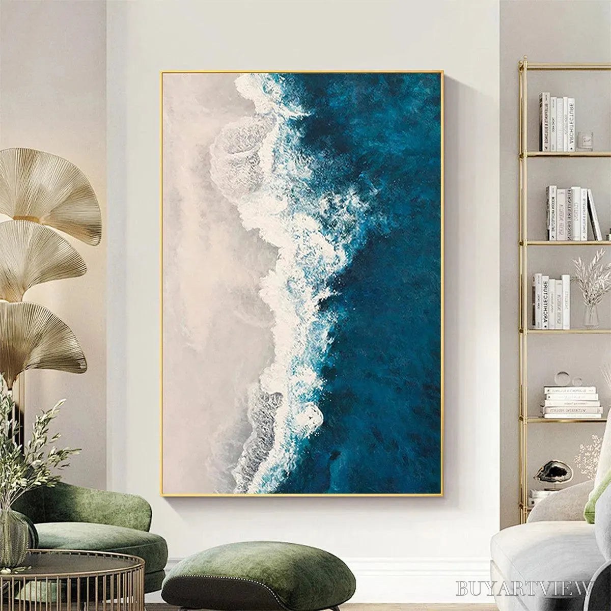 ARTOVITAS Azure Coast – Blue and Beige Abstract Coastal Painting - image 2