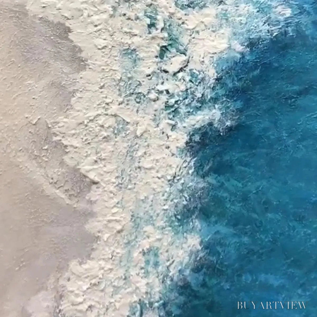 ARTOVITAS Azure Coast – Blue and Beige Abstract Coastal Painting - image 3