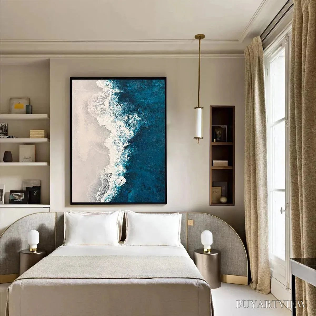 ARTOVITAS Azure Coast – Blue and Beige Abstract Coastal Painting - image 4