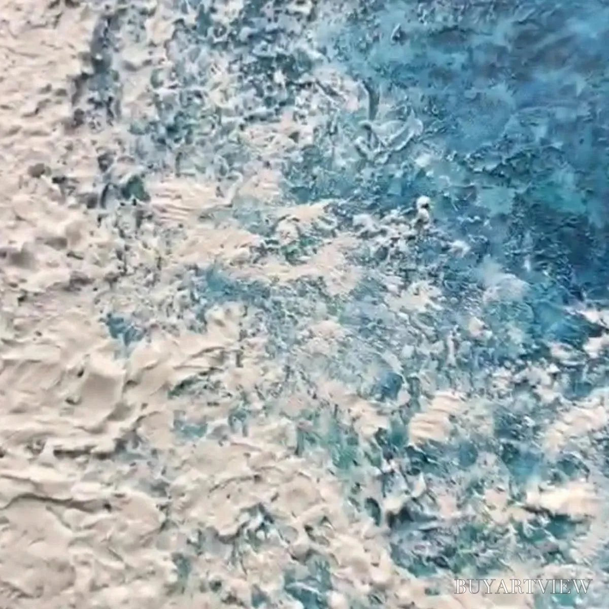 ARTOVITAS Azure Coast – Blue and Beige Abstract Coastal Painting - image 5