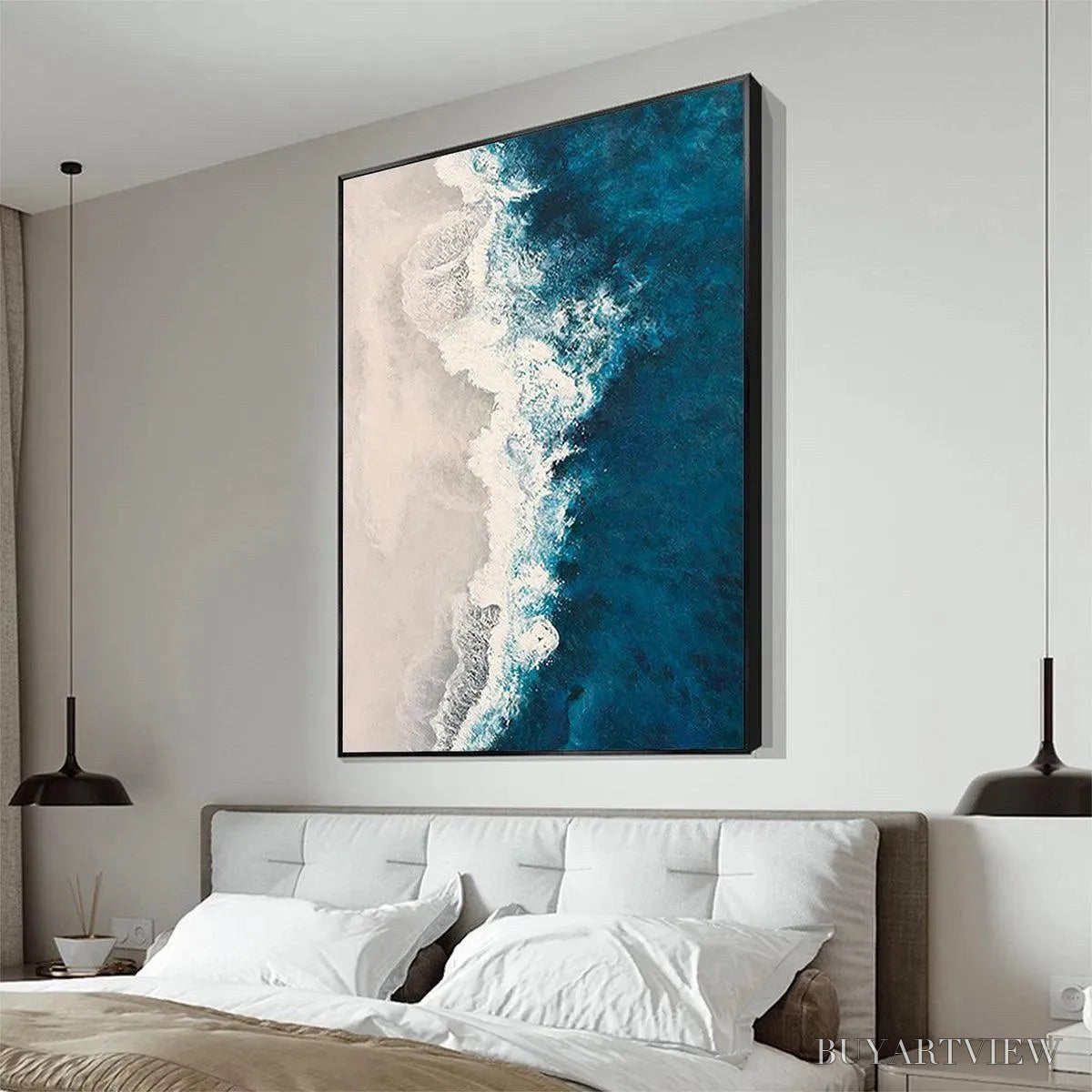 ARTOVITAS Azure Coast – Blue and Beige Abstract Coastal Painting - image 6