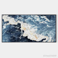 ARTOVITAS Azure Whispers – Panoramic Abstract Ocean Painting in Blue and Gold - image 1