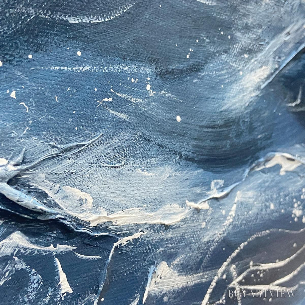 ARTOVITAS Azure Whispers – Panoramic Abstract Ocean Painting in Blue and Gold - image 6