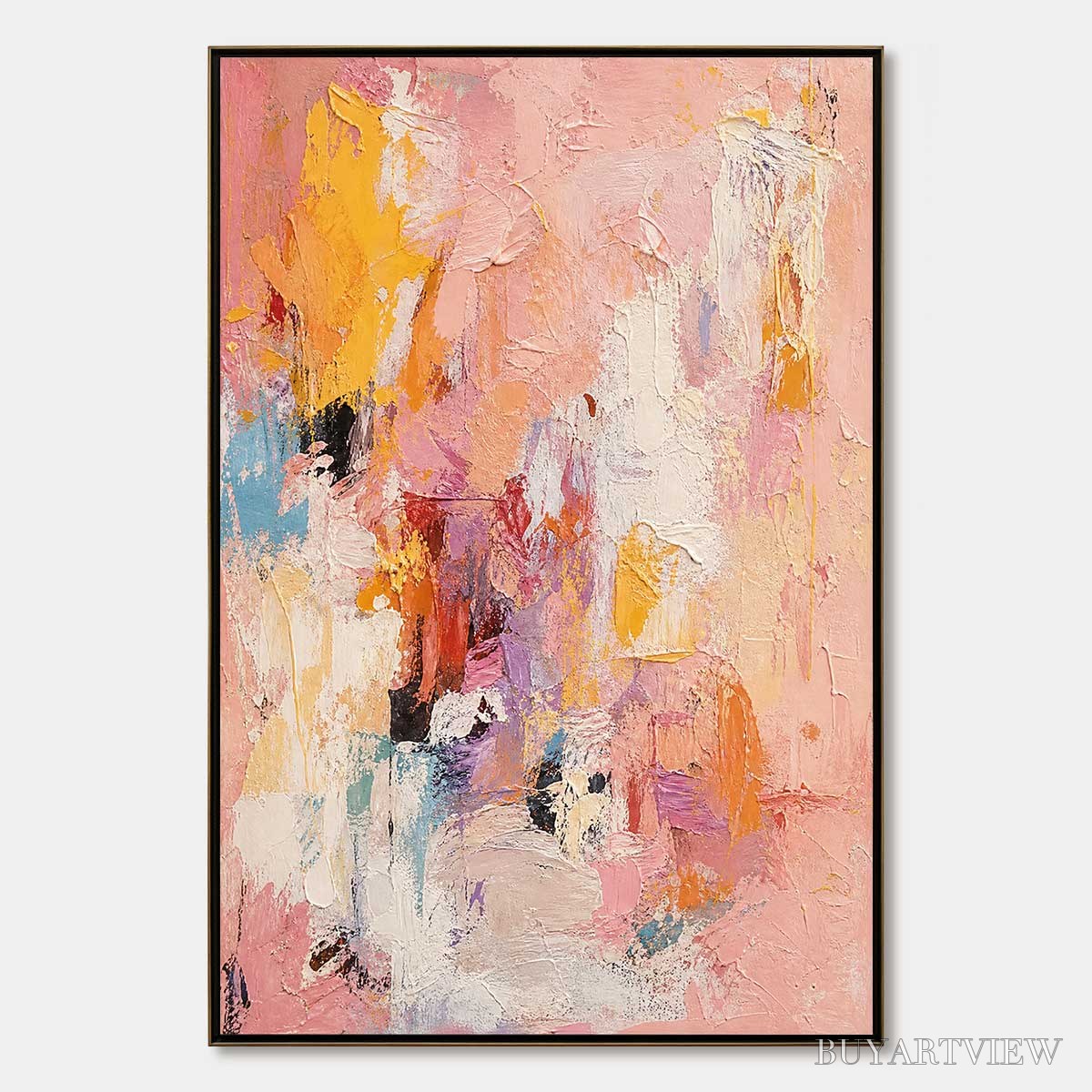 ARTOVITAS Blushing Dawn – Vertical Textured Abstract Oil Painting in Pink - image 1
