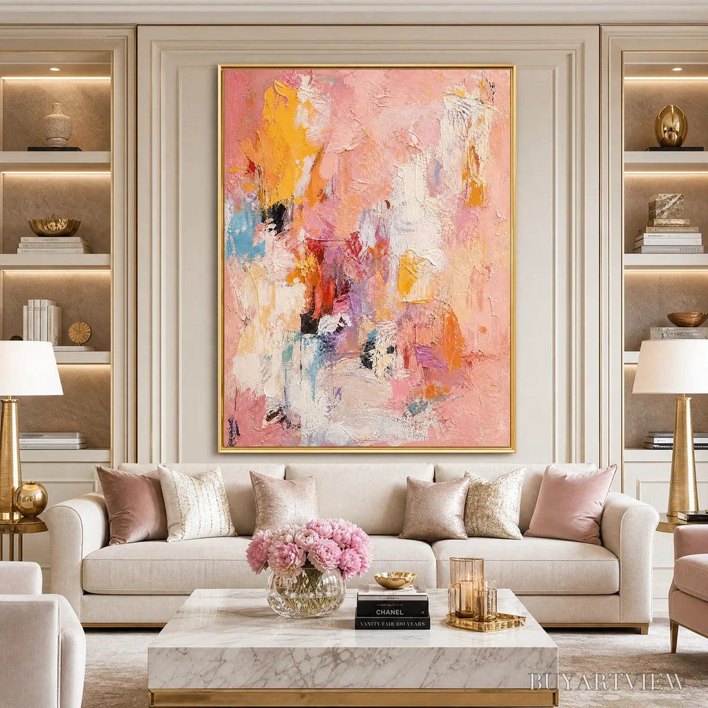 ARTOVITAS Blushing Dawn – Vertical Textured Abstract Oil Painting in Pink - image 2