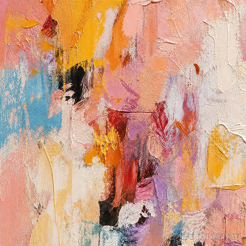 ARTOVITAS Blushing Dawn – Vertical Textured Abstract Oil Painting in Pink - image 3