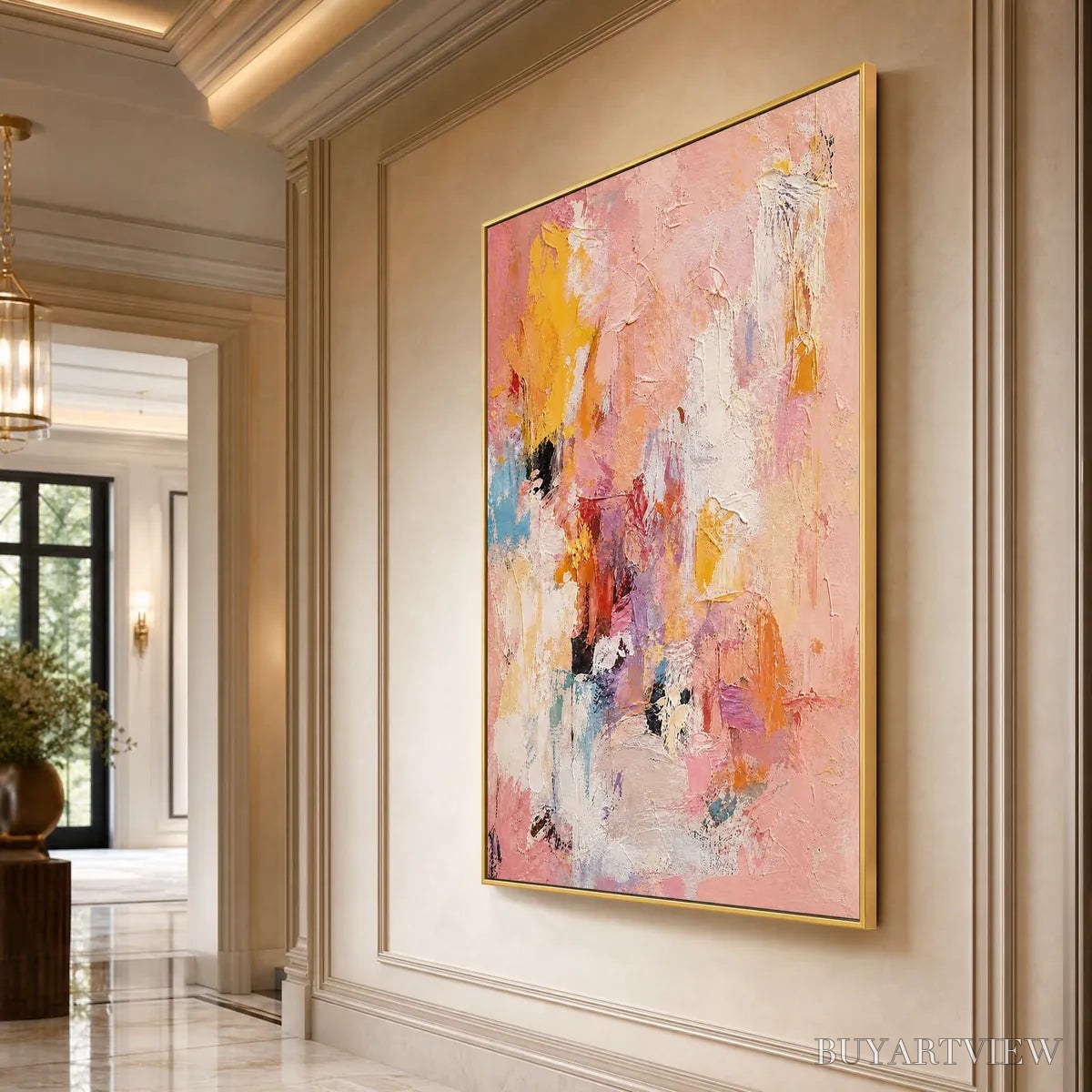 ARTOVITAS Blushing Dawn – Vertical Textured Abstract Oil Painting in Pink - image 4
