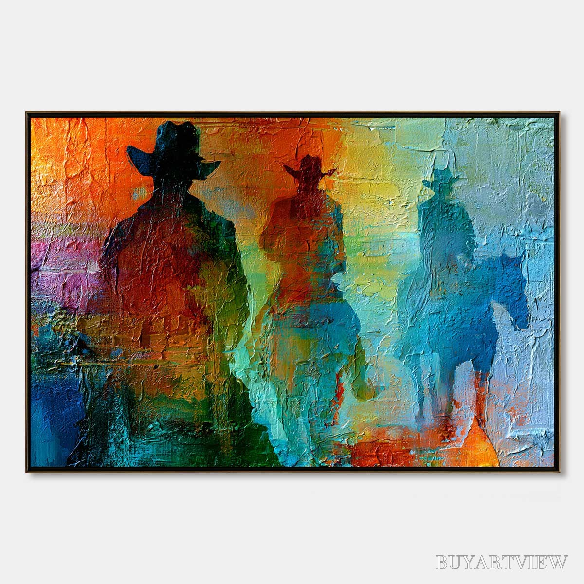 ARTOVITAS Horizon Riders – Textured Abstract Western Painting of Riders on Horseback - image 1