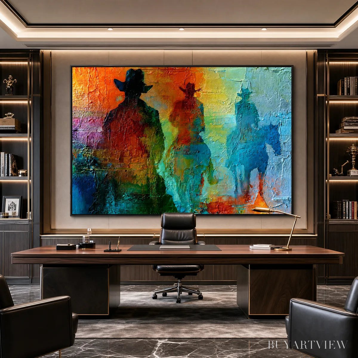 ARTOVITAS Horizon Riders – Textured Abstract Western Painting of Riders on Horseback - image 2