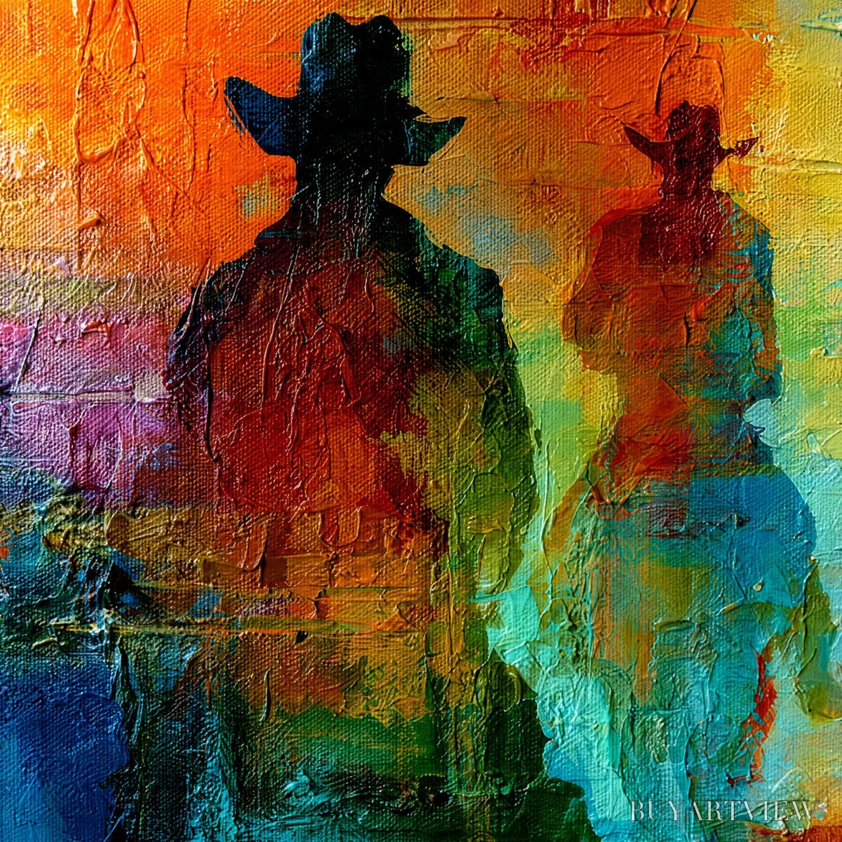 ARTOVITAS Horizon Riders – Textured Abstract Western Painting of Riders on Horseback - image 3