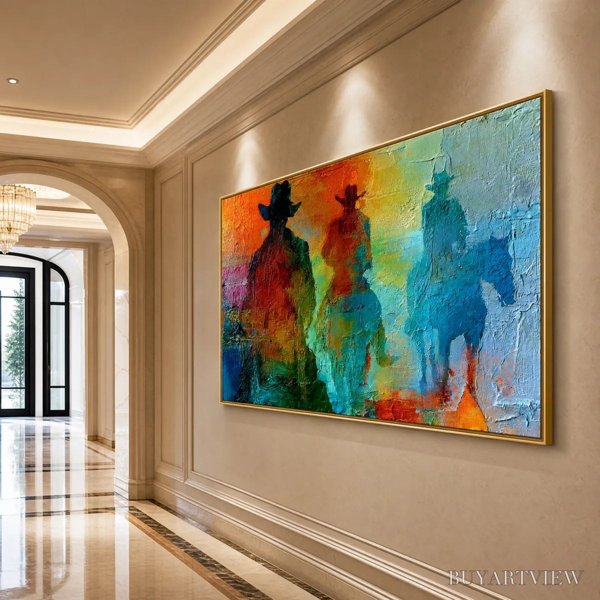 ARTOVITAS Horizon Riders – Textured Abstract Western Painting of Riders on Horseback - image 6
