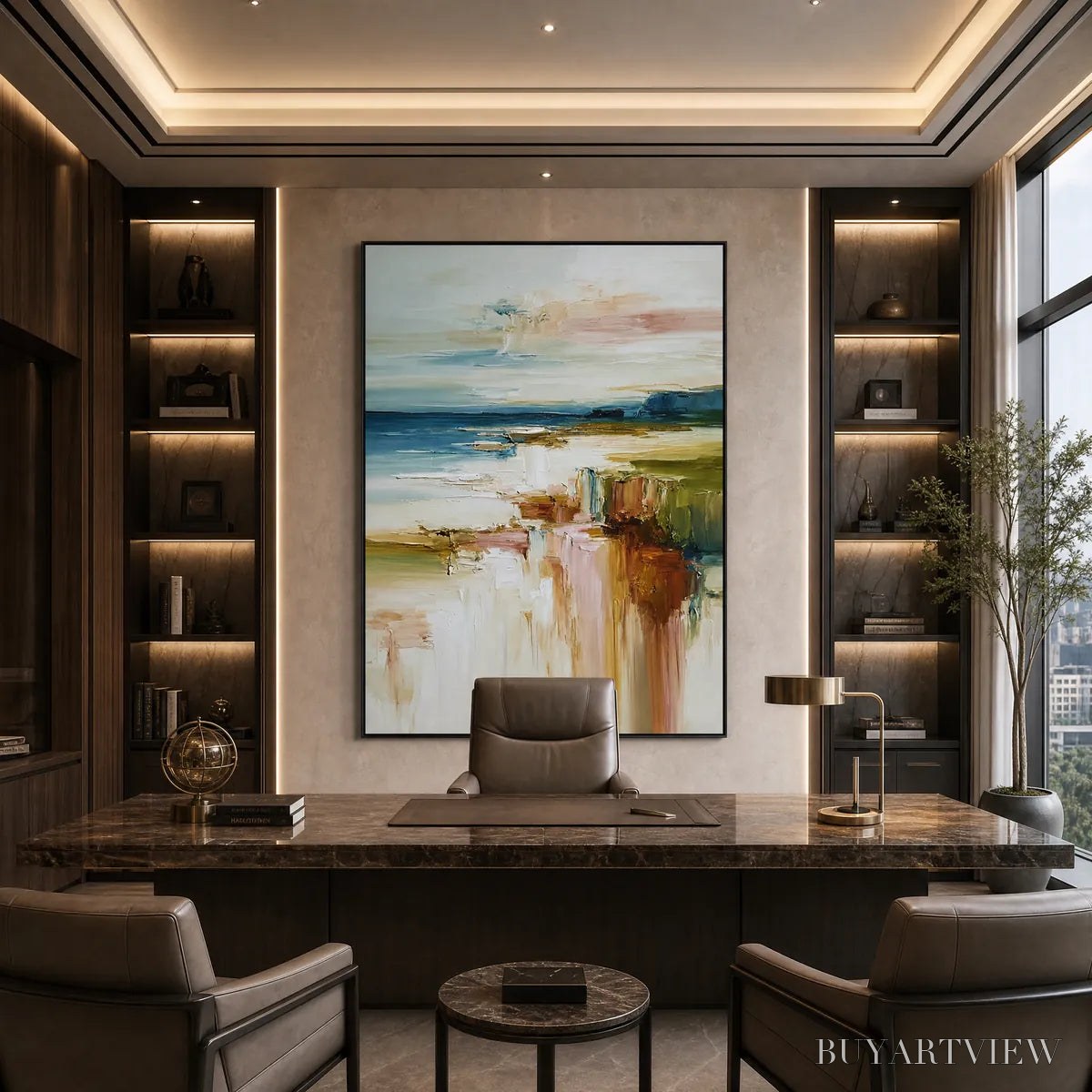 ARTOVITAS Coastal Serenity – Textured Abstract Coastal Landscape Painting - image 4