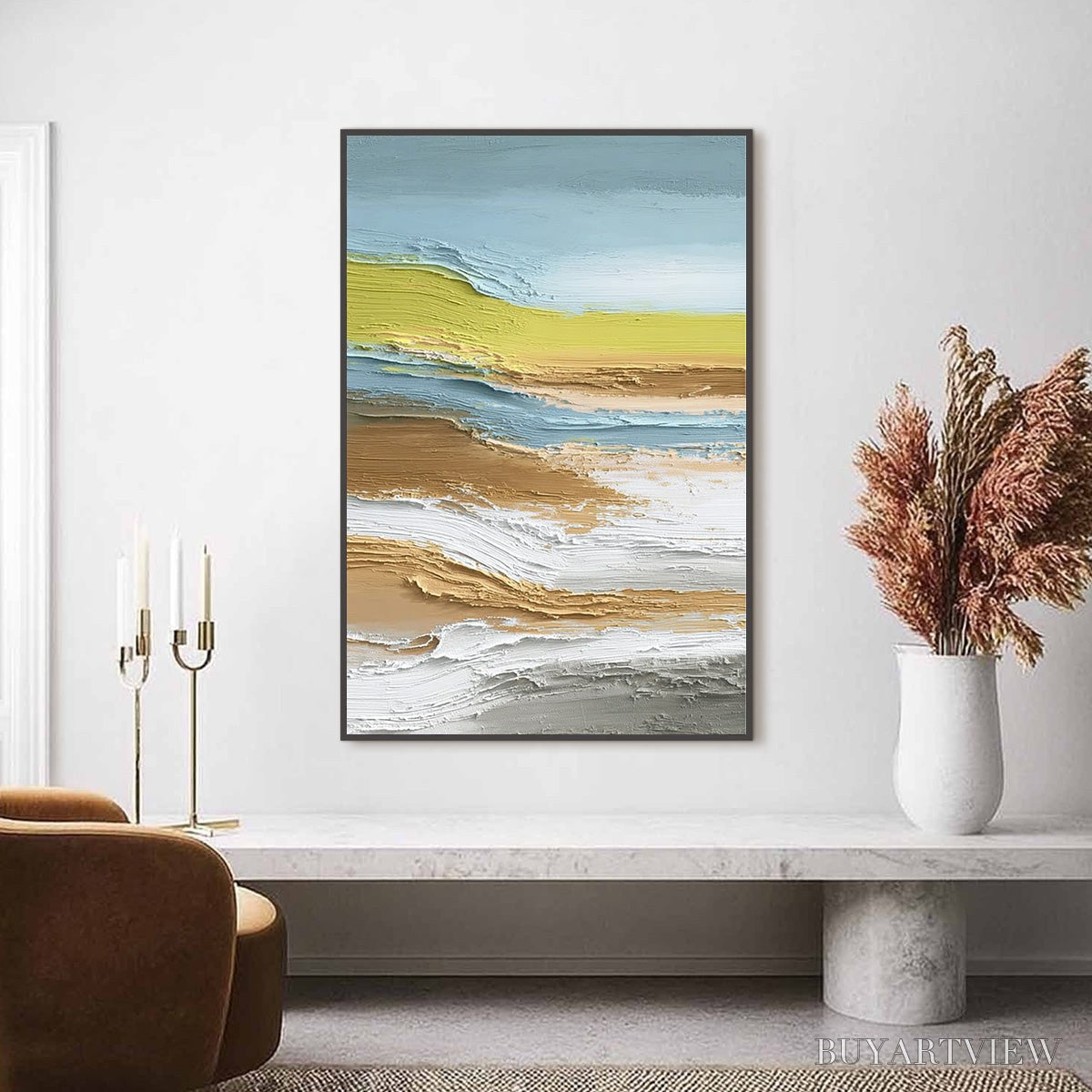 ARTOVITAS Coastal Drift – Vertical Textured Abstract Coastal Landscape Painting - image 2