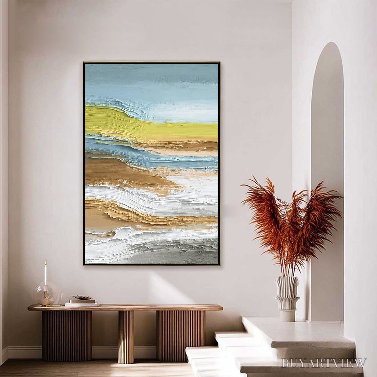 ARTOVITAS Coastal Drift – Vertical Textured Abstract Coastal Landscape Painting - image 4
