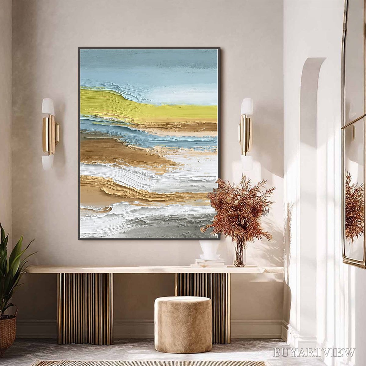 ARTOVITAS Coastal Drift – Vertical Textured Abstract Coastal Landscape Painting - image 6