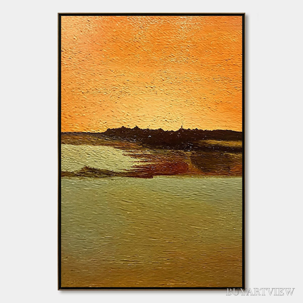 ARTOVITAS Amber Horizon – Textured Impasto Abstract Landscape Painting - image 1