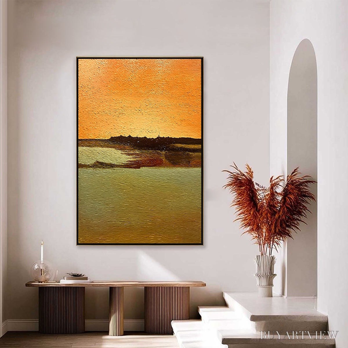 ARTOVITAS Amber Horizon – Textured Impasto Abstract Landscape Painting - image 4