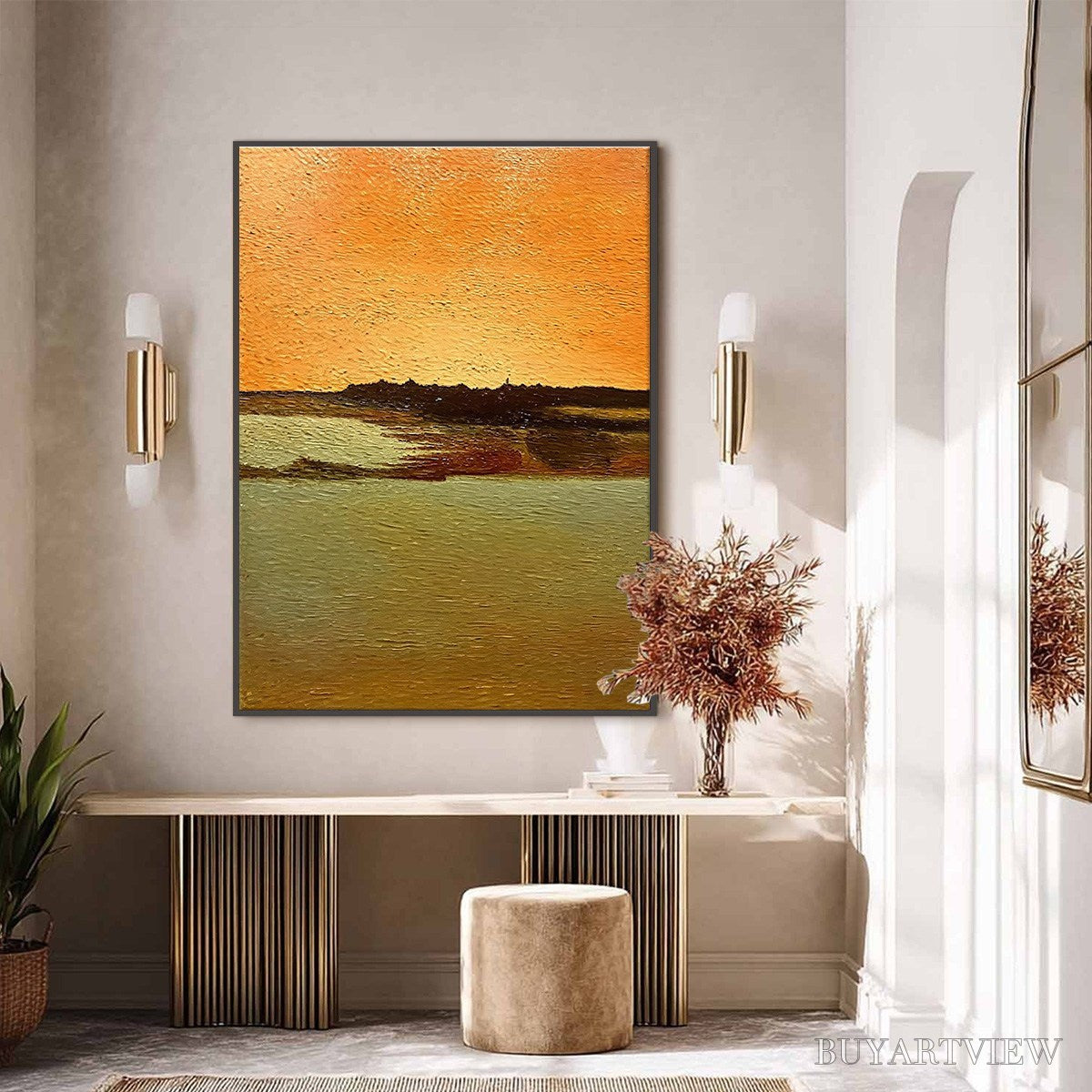 ARTOVITAS Amber Horizon – Textured Impasto Abstract Landscape Painting - image 6