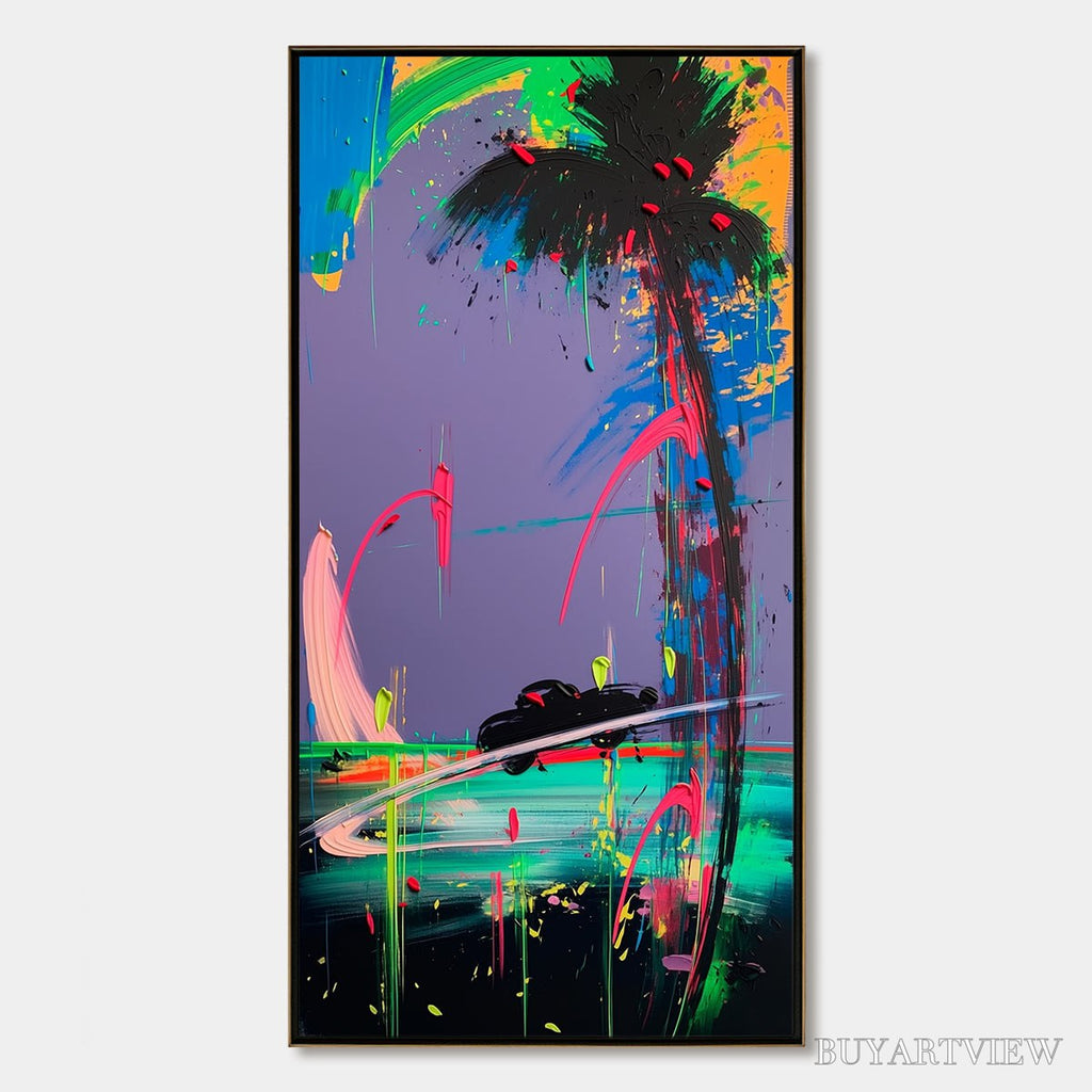 ARTOVITAS Vice City – Vibrant Abstract Impasto Painting of a Night Drive - image 1