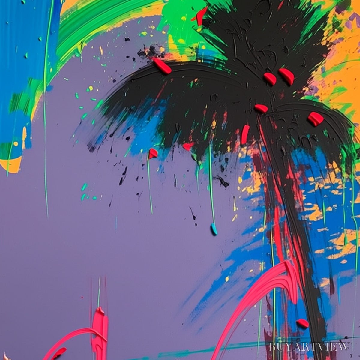ARTOVITAS Vice City – Vibrant Abstract Impasto Painting of a Night Drive - image 3