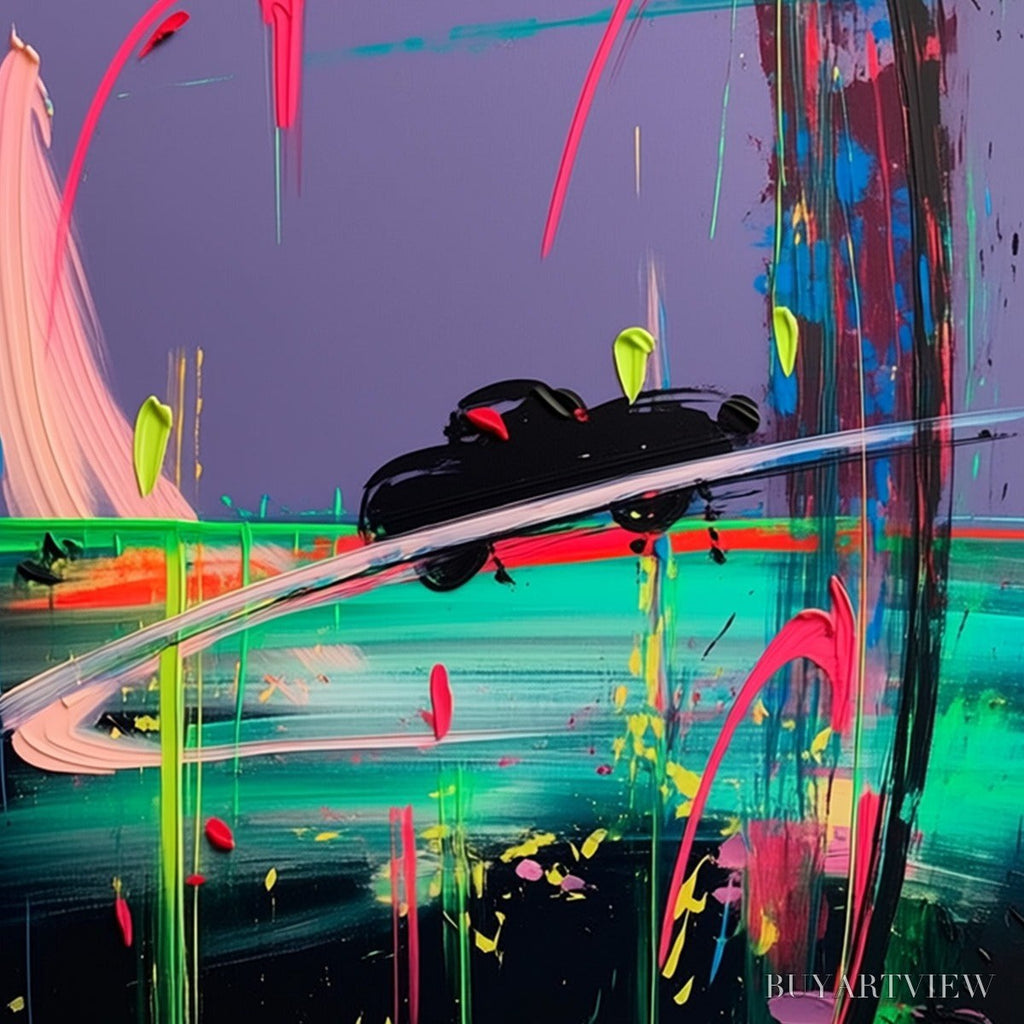 ARTOVITAS Vice City – Vibrant Abstract Impasto Painting of a Night Drive - image 5