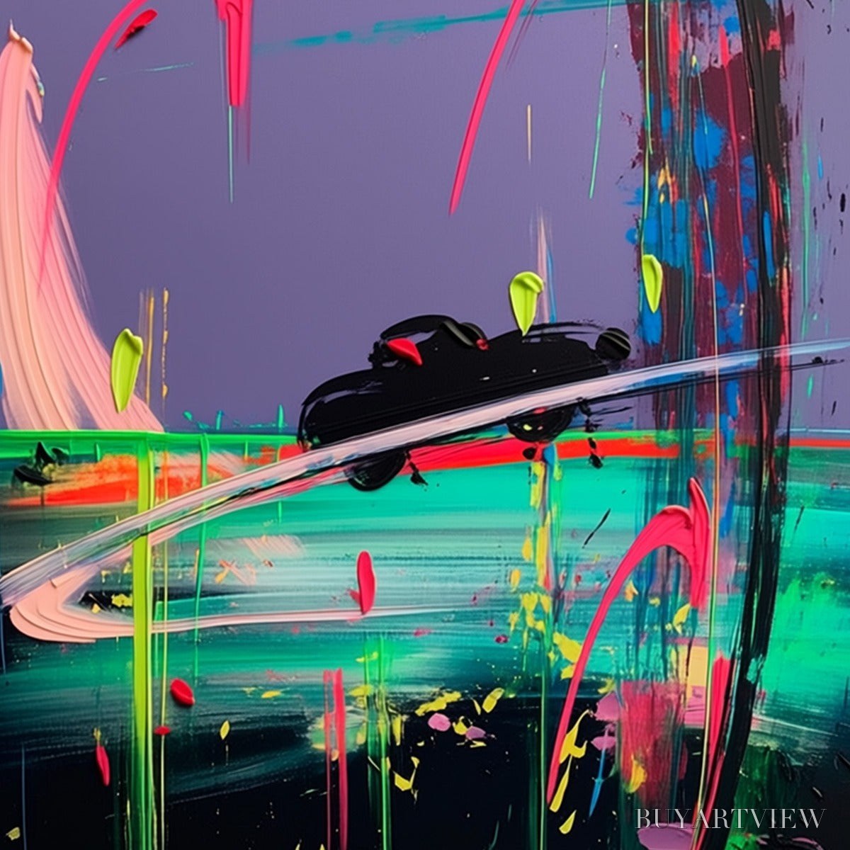 ARTOVITAS Vice City – Vibrant Abstract Impasto Painting of a Night Drive - image 5