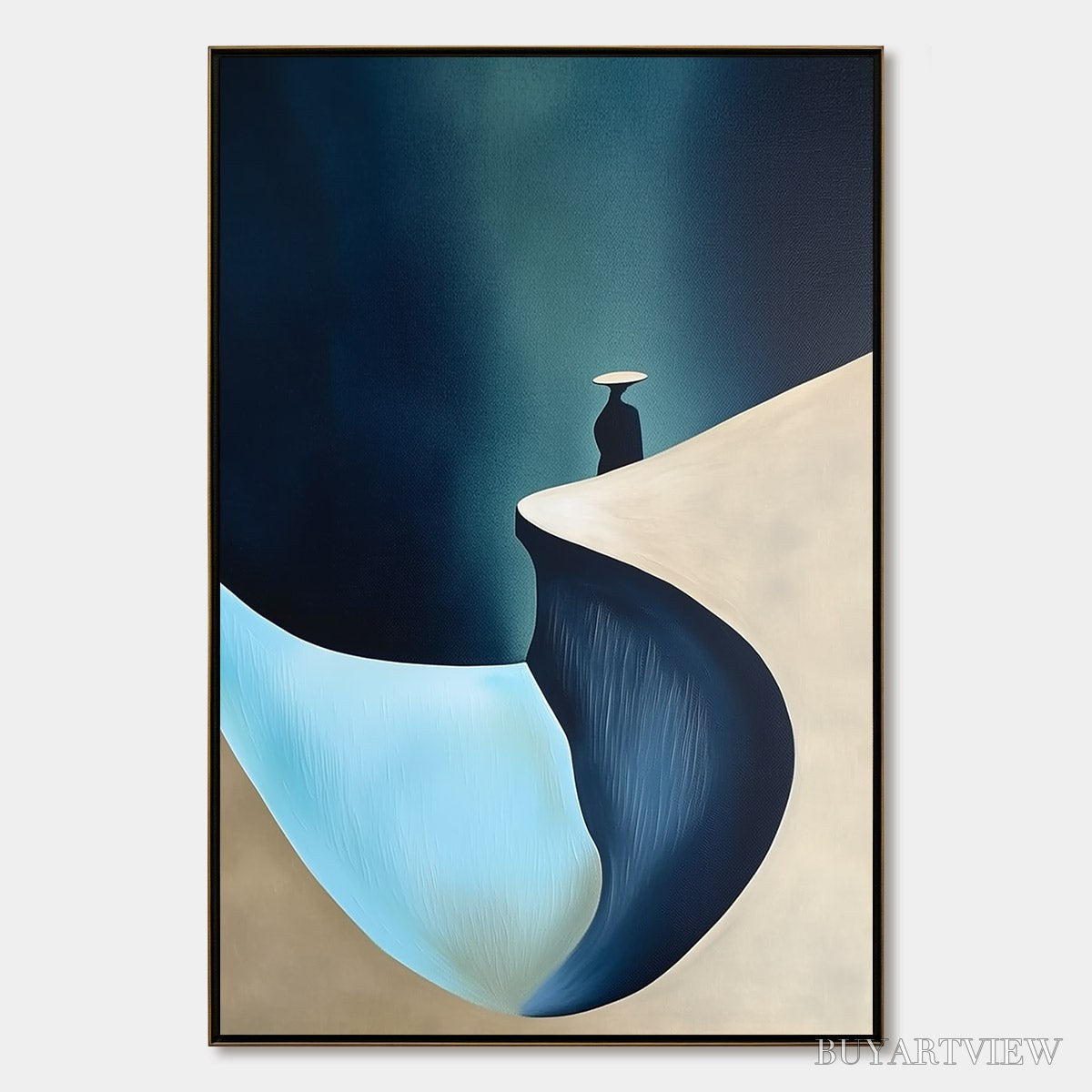 ARTOVITAS Solitude'S Edge – Minimalist Abstract Landscape with Figure Painting - image 1